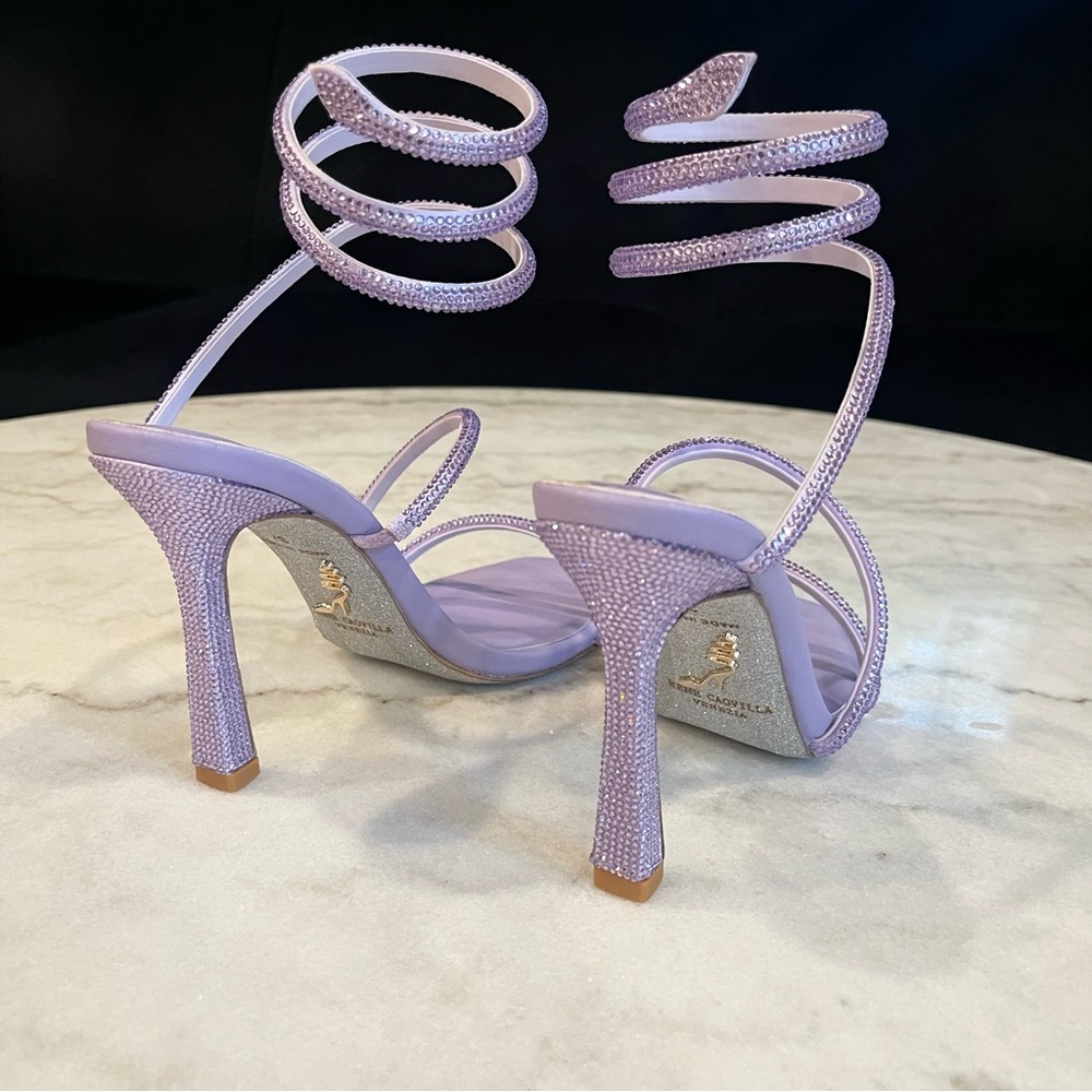 Rene Caovilla Cleo Crystals Embellished Violet Heels US 7 EU 37 💜 Purple Shoes